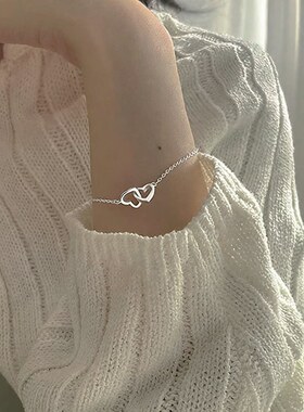 韩版镂空桃心双心形女手链冷淡风