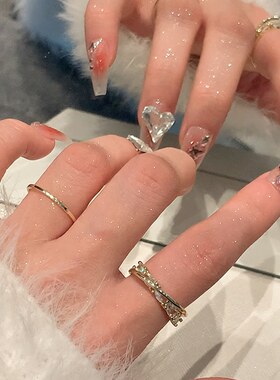 交叉锆石开口情侣对戒女食指素圈