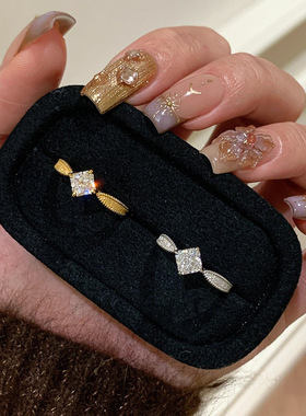 古法拉丝单钻戒指女中古素圈轻奢