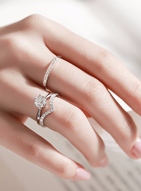 字形仿真莫桑石钻戒女时尚可叠戴