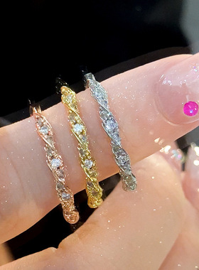 新款麻花碎钻小众轻奢素圈食指女