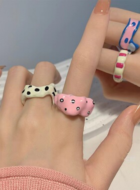 彩色甜美不规则涂鸦手工滴釉女戒