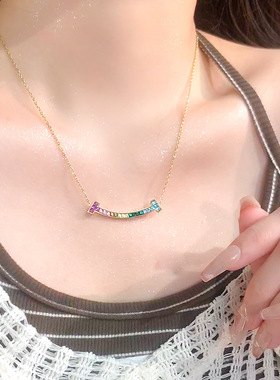 弧形钛钢彩色锆石女款小众毛衣链