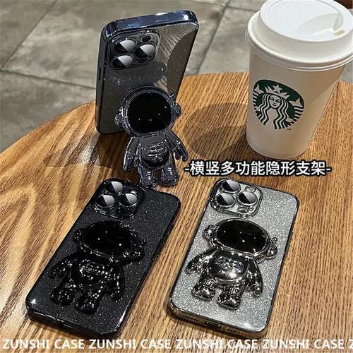 适用iPhone17ProMAX手机包新款电镀宇航员支架苹果16E自带镜头膜 - 图2