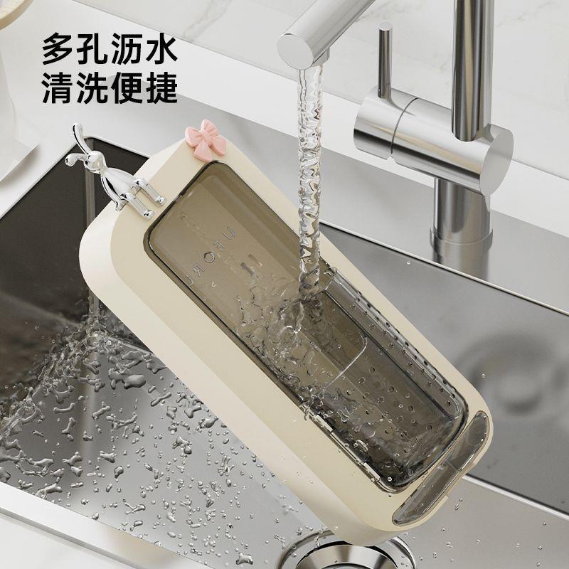 Chopstick barrel wall-mounted chopstick storage box with cover chopstick cage draining dust-proof punch-free tableware spoon storage rack