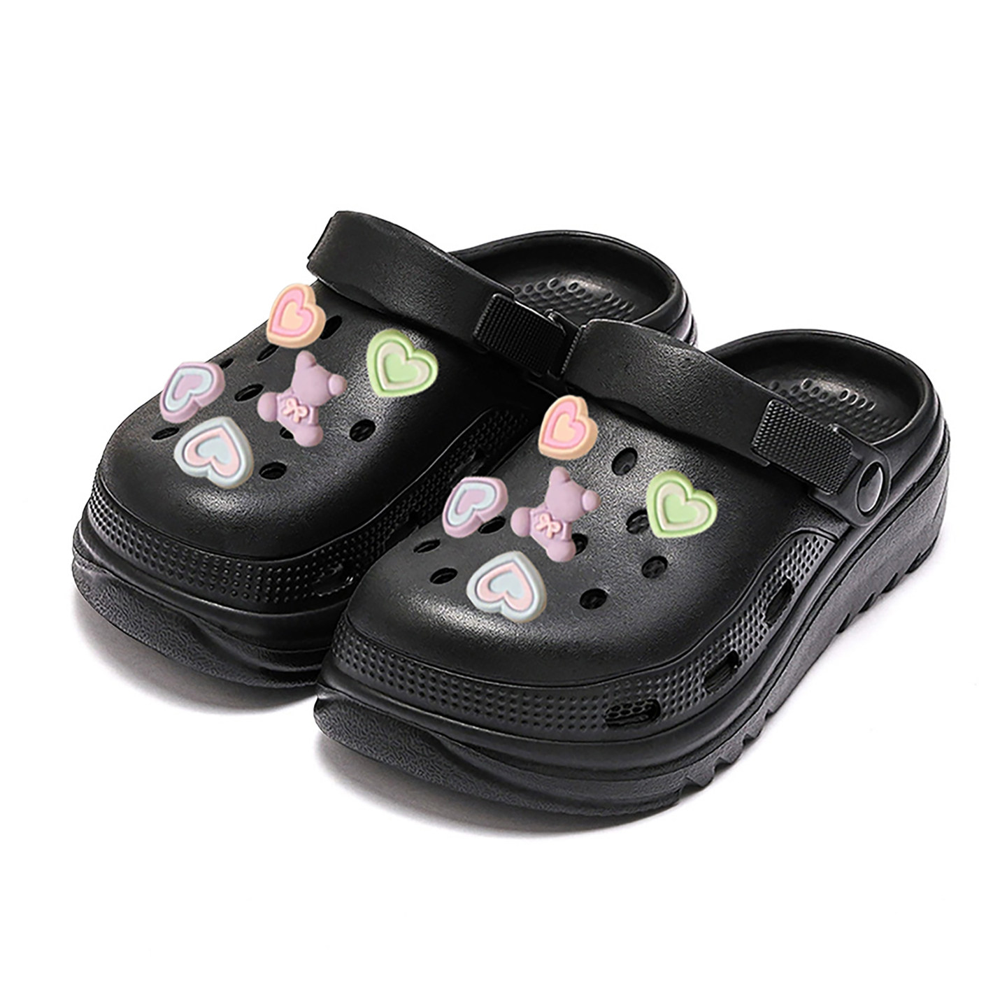 七色纺买一送一洞洞鞋女款夏季新款防滑防臭凉拖鞋厚底增高男外穿