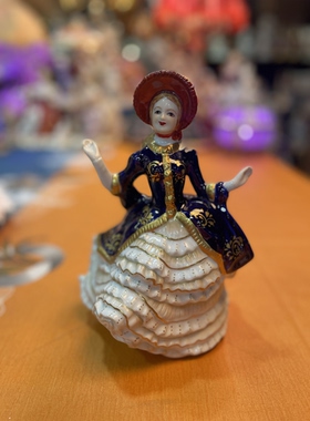 陶瓷摆件 桌面美器 古蓝釉欢乐贵妇 高23厘米 中古瓷器