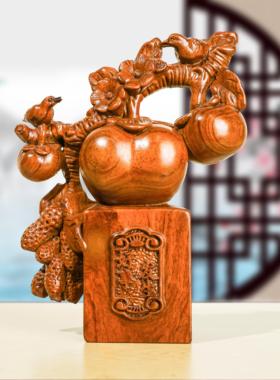 好事发生花梨黑檀木雕刻木摆件中式创意客厅玄关酒柜博实古架装饰