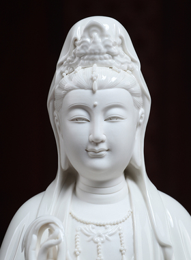 戴玉堂陶瓷坐莲观音菩萨佛像供奉家用南海观世音神像摆件德化白瓷