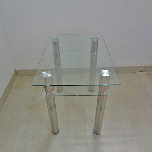 钢化玻璃餐桌椅组合长方形双层不锈钢家用吃饭小户型洽谈学生课桌 - 图2