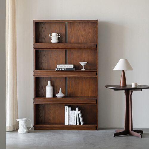 润家家居中古风客厅书架可自由调节落地家用陈列柜实木组合书柜子 - 图2