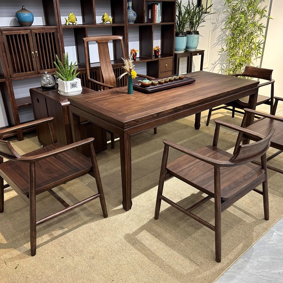 黑胡桃实木茶台新中式茶桌椅组合泡茶桌实木榫卯宋氏美学茶台茶几,淘宝优惠券,粉丝福利购,淘宝优惠卷