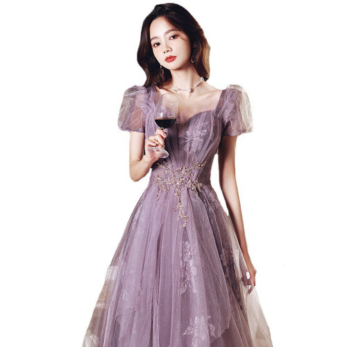 2026新款晚礼服女气质紫色梦幻浪漫端庄订婚主持人年会仙气小拖尾 - 图3