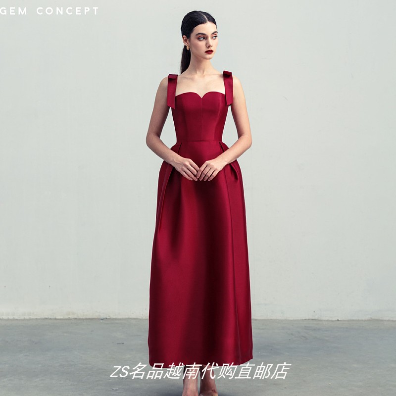 越南设计师Gem Concept 新款蝴蝶结吊带高腰轻奢女神连衣裙 - 图0