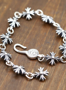 朋克风格新款十字架复古做旧铜镀银手链高级感小众手饰