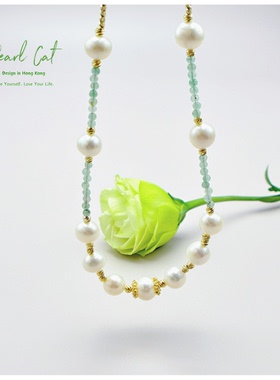 珍珠猫INS绿东陵天然珍珠项链手编饰品优雅时尚闺蜜节日生日礼物