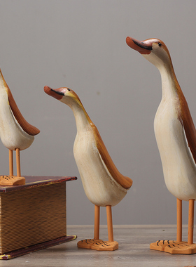 北欧风格鸭子木质动物套三鸭造型工艺品 家居装饰摆件创意礼物