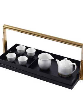 新中式金属样板房装饰品提篮托盘分格盒茶几收纳家居饰品软装摆件