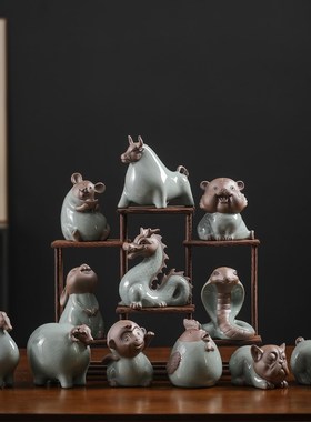 陶瓷十二生肖摆件整套动物龙马鼠牛虎兔蛇羊猴鸡狗猪属相生日礼物