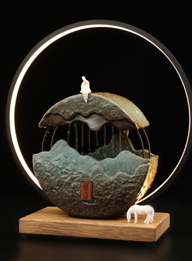 宽和 观山大号流水器摆件家用玄关禅意带灯发光新中式创意装饰品