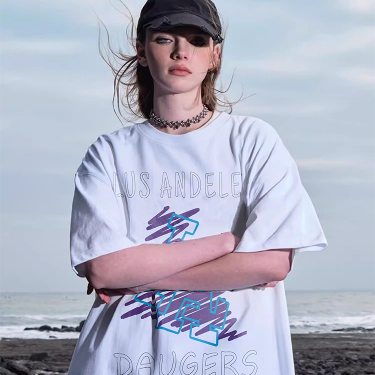 LA官方正品2026新款春夏男女同款纯棉宽松潮牌休闲T恤