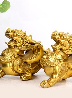 朴器 黄色铜铠甲貔貅摆件  铜貔貅一对