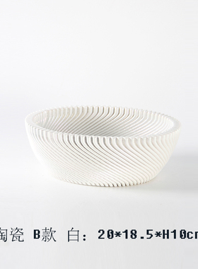 电镀银折纹波浪纹3D几何陶瓷花瓶摆件样板间客厅茶几白色果盘装饰