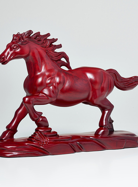 红花梨木雕一马当先摆件实木马雕刻家居客厅工艺品办公桌开业礼品