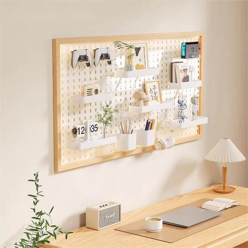 Desk hole board storage rack acrylic wall storage desktop solid wood simple wall wall hanging board display shelf