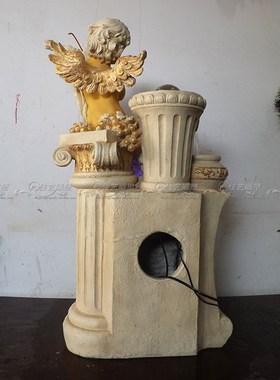 欧式玻璃钢人物雕塑艺术品客厅户外落地摆设可定制作天使流水喷泉