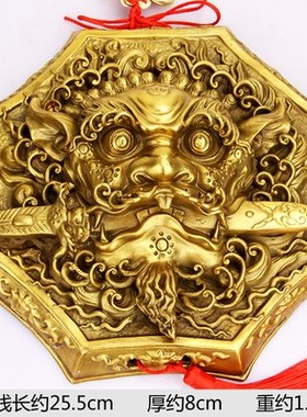 铜狮咬剑挂件 铜狮子挂件 虎头牌兽头 铜八角狮头摆件 铜睚眦摆件