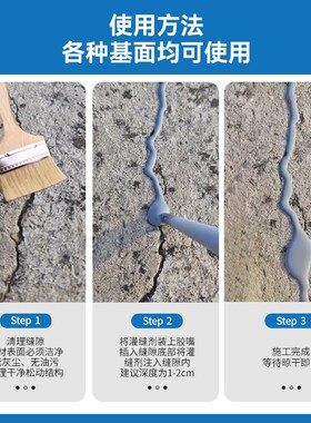 水泥地面地板贴粘裂缝修补剂高强度屋顶防水补漏墙上窟窿灌缝填坑