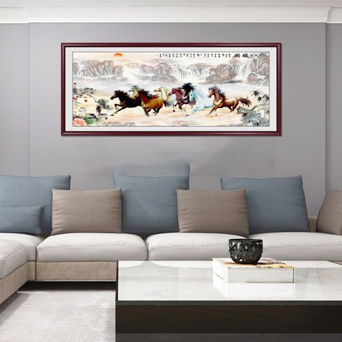 八骏图马到成功墙壁画客厅挂画办公室国画山水画字画新中式装饰画 - 图1