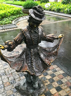 玻璃钢古代礼仪文化雕塑小女孩行礼铸铜摆件户外步行街民俗小品