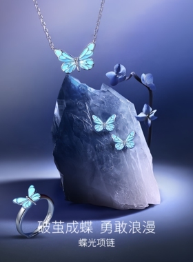 月售500条S999纯银夜光蝴蝶项链