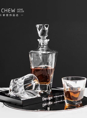 水晶玻璃威士忌酒瓶酒杯样板间酒店酒具套装摆件售楼处吧台醒酒器