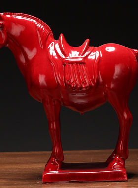大红色唐三彩马工艺品枣红色小马乔迁新房大堂酒店落地摆设陶瓷器