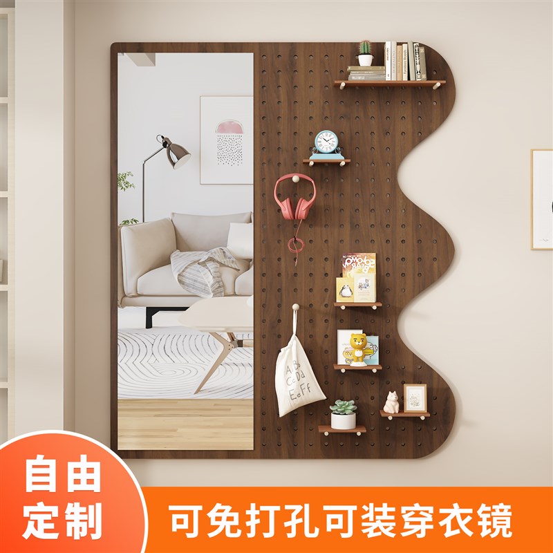 Customized hole board solid wood entrance wall storage rack partition wall display storage shelf free of punching with full body