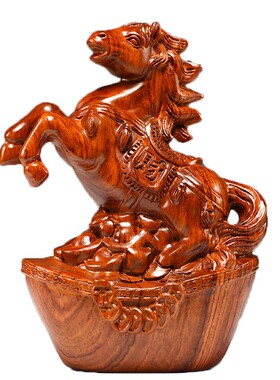 实木马摆件中式花梨木雕马到成功工艺品办公室桌装饰家居酒柜摆件