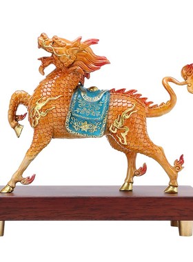 黄铜《麒麟献瑞》摆件一对新中式家居办公室装饰品开业乔迁礼品