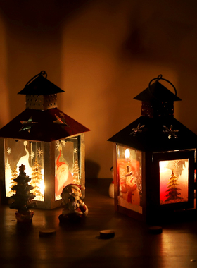 北欧复古铁艺玻璃蜡烛烛台路引风灯庭院创意家居摆件圣诞装饰品