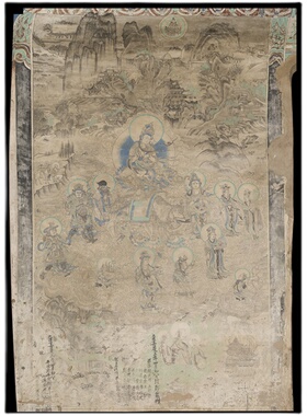 文殊普贤菩萨经变图榆林三窟西壁壁画高清微喷临摹学习画线稿装饰