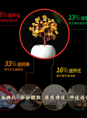 灵机生活馆 迷你水晶树黄水晶办公室桌面摆件东陵玉开业送礼