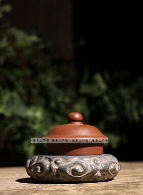 原莱青石雕刻小祥云石鼓底座杯垫盖置壶承新中式古朴仿古茶席摆件