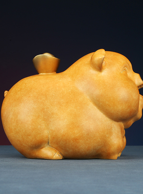 铜欣祥彩铜《加倍有钱》猪摆件家居办公室玄关桌面装饰品开业礼品