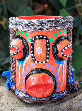 民族图腾摆件桌面特色手工艺彩绘吞口笔筒餐厅酒吧点单装饰收纳罐