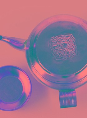 水陆供盘扁壶红铜冲花朵玛壶/藏传家用用品/圣水杯宝瓶净瓶碟子