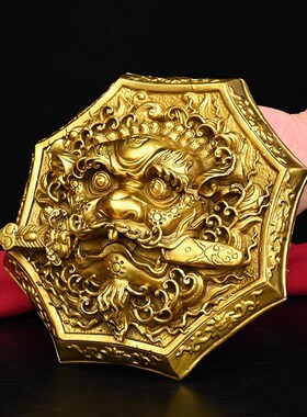 狮咬剑挂件纯铜狮子摆件八卦镜虎头牌兽头睚眦吞口海神门对门厕所