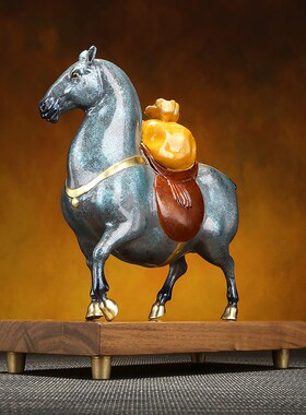 彩铜马摆件《马上有钱》新中式家居客厅办公室桌面装饰品摆设礼品
