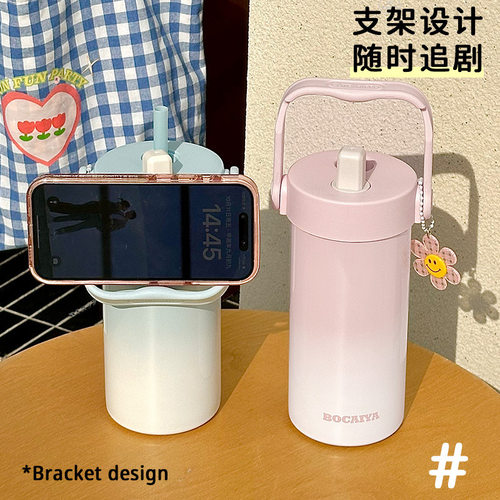 水杯保温杯女生高颜值316不锈钢咖啡随行杯学生卡通吸管杯子 - 图0